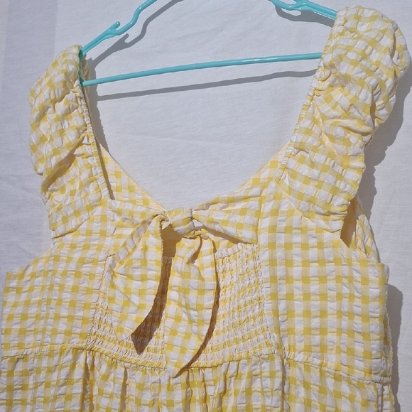 Old Navy Yellow Gold Gingham Boho Maxi Dress, Capped Sleeves, V Neck, Sz 20 - Picture 10 of 14